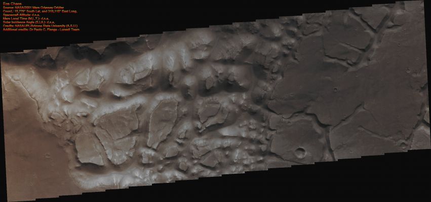 Features of Eos Chaos (Absolute Natural Colors; credits for the additional process. and color.: Dr Paolo C. Fienga - Lunexit Team)
nessun commento
Parole chiave: Mars from orbit - Chaotic Terrain - Eos Chaos