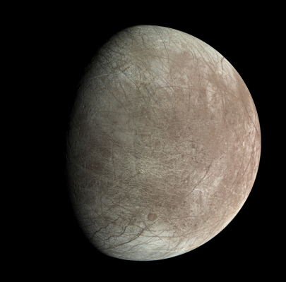 Europa from Juno (Credits: Image data: NASA/JPL-Caltech/SwRI/MSSS; Image processing: Björn Jónsson)
Jupiter’s moon Europa was captured by the JunoCam Instrument aboard NASA’s Juno Spacecraft during the Mission’s close flyby on Sept. 29, 2022. Data from NASA’s Juno mission has provided new insights into the thickness and subsurface structure of the icy shell encasing Jupiter’s moon Europa. Using the spacecraft’s Microwave Radiometer (MWR), mission scientists determined that the shell averages about 18 miles (29 kilometers) thick in the region observed during Juno’s 2022 flyby of Europa. The Juno measurement is the first to discriminate between thin and thick shell models that have suggested the ice shell is anywhere from less than half a mile to tens of miles thick.

Slightly smaller than Earth’s moon, Europa is one of the solar system’s highest-priority science targets for investigating habitability. Evidence suggests that the ingredients for life may exist in the saltwater ocean that lies beneath its ice shell. Uncovering a variety of characteristics of the ice shell, including its thickness, provides crucial pieces of the puzzle for understanding the moon’s internal workings and the potential for the existence of a habitable environment.
Parole chiave: Jovian Moons - Europa