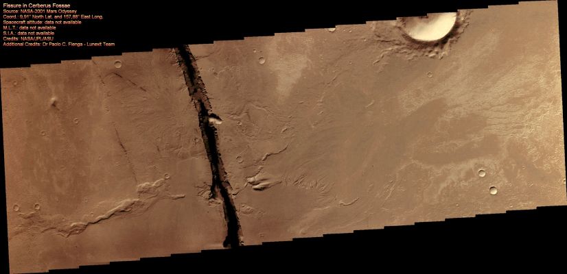 Fissure in Cerberus Fossae (possible Natural Colors; credits for the additional process. and color.: Dr Paolo C. Fienga - Lunexit Team)
nessun commento
Parole chiave: Mars from orbit - Troughs - Cerberus Fossae Region
