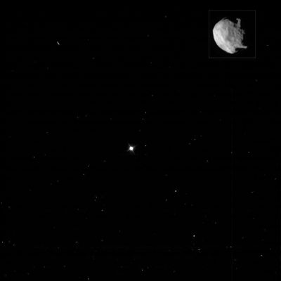 Helene
Helene is one of the named Minor Moons of Saturn. Also known as Saturn XII (or S12), Helene is an irregularly shaped (---> nonspherical) body measuring about 22 miles (such approx. 36 Km), by about 20 miles (approx. 32 Km), by about 18 miles (approx. 30 Km).
Helene orbits Saturn at a mean distance of about 234.500 miles (approx. 377.400 Km) and has an Orbital Period of 2,7369 Earth Days — the Rotational Period is unknown but is assumed to be the same as the Orbital Period (meaning that Helene shall always show the same side to Saturn - just like the Moon does to Earth). 

Helene was discovered by French astronomers P. Laques and J. Lecacheaux in 1980 during ground-based observations of Saturn. 
Another moon, Dione, is co-orbital with Helene: that is, Helene orbits Saturn at the same distance as Dione but precedes Dione by about 60°. 
Before the present name was adopted, the moon was referred to as "Dione-B" or also "Electra".
Parole chiave: Saturn's Moon - Helene