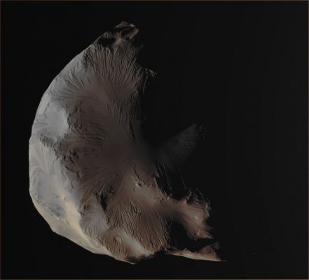 Helene (Absolute Natural Colors; credits for the additional process. and color.: Dr Paolo C. Fienga - Lunexit Team) 
Helene (one of the many moons of the Giant Gas-Planet Saturn) was discovered by the French Astronomers Pierre Laques and Jean Lecacheux in 1980, from ground-based observations carried out at the "Pic du Midi" Observatory; at first, it was designated S/1980 S 6. Afterwards, in 1988, it was officially named Helene (after Helen of Troy, who was the granddaughter of Cronus - Saturn -, according to Greek mythology). 
This small moon (we are talking about a Celestial Body, mostly made of Ice and Rock, which is approx. 30 Km across) is also designated as Saturn XII, a number which it received in 1982, under the designation of Dione B (since Helene is co-orbital with Dione and located in its Leading Lagrangian Point - L4). Helene is one of 4 (four) known so-called "Trojan Moons" of the Saturnian System.
For sake of clarity, please remember that: 
A) the Saturnian System contains two sets of Trojan Moons. Both Tethys and Dione have, in fact, two Trojan Moons: Telesto and Calypso, which are located in Tethys' L4 and L5 Lagrangian Points, respectively, and Helene with Polydeuces, which are located in Dione's L4 and L5 Lagrangian Points, respectively; 
B) in Astronomy, a co-orbital configuration refers to 2 (two) or more Celestial Objects - such as Asteroids, Moons, or even Planets - that orbit at the same, or very similar, distance from their Parent Object as well as from each other. In other words, they are in a 1:1 (one-to-one) mean Motion Resonance; 
C) there are several Classes of co-orbital Objects, depending on their Point of Libration. The most common and best-known Class, is the Trojan, which librate around one of the two stable Lagrangian Points (also known as "Trojan Points"), L4 and L5, 60° ahead of, and behind, the larger Parent Body, respectively. Another class is the so-called "Horseshoe Orbit", in which the Celestial co-Orbital Objects librate around 180° from the larger Parent Body. Objects librating around 0° are called, instead, "Quasi-Satellites". 

When two co-Orbital Objects are of similar masses (and thus they exert a non-negligible - i.e.: meaningful - Gravitational Influence on each other) they can even arrive to exchange their orbits. For instance, talking about Janus and Epimetheus, we know that the Timing and Magnitude of their Momenta exchange in such a way that the two moons actually "trade" their orbits, while never getting closer (---> approaching each other) than about 10.000 Km. The exchange takes place about once every 4 years; the last close approaches occurred on January 21, 2006, and in 2010, when Janus' Orbital Radius increased by ~20 Km, while Epimetheus' decreased by ~80 Km. However, Janus' orbit is less affected by the swop, because Janus itself is about 4 times more massive than Epimetheus. As far as it is currently known, this "arrangement" is unique in the Solar System.

As we already said hereabove, Helene was initially observed from Earth in 1980 but, when the NASA - Voyager Probes passed through the Saturnian System, they allowed us to get much closer views of it. Afterwards, the NASA - Cassini Spacecraft, which went into orbit around Saturn in 2004, provided still better views and allowed more in-depth analysis of this moon, including views of its Surface under different lighting conditions. Although conventional Impact Craters and Hills do appear, this image also shows Terrain that looks unusually smooth and streaked. Some of the closest images of Helene to date are from the Cassini Spacecraft's 1800 Km Fly-By that occurred on March 3, 2010, and another very successful imaging sequence which was obtained in June 2011. 

There have been many other approaches over the course of the Cassini mission, and future Fly-Bys may yield additional data.This frame has been colorized in Natural Colors (such as the colors that a perfect human eye would actually perceive if someone were onboard the NASA - Cassini Spacecraft and then looked outside, towards the Saturnian moon Helene), by using an original technique created - and, in time, dramatically emproved - by the Lunar Explorer Italia Team.
Parole chiave: Saturnian Moons - Helene