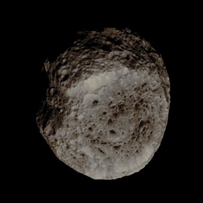 Hyperion (Absolute Natural Colors; credits for the additional process. and color.: Dr Paolo C. Fienga - Lunexit Team)
Caption NASA:The Cassini Spacecraft looks at Saturn's highly irregular moon Hyperion in this view taken from the Spacecraft's during the Fly-By that occurred on August, 25th, 2011. Hyperion (approx. 168 miles, or about 270 Km across) has an irregular shape, and it tumbles through its orbit: that is, it does not spin at a constant rate or in a constant orientation. (A standard reference latitude-longitude system has not yet been devised for this moon) 
Images such as this one extend previous coverage and allow a better inventory of the Surface Features, the satellite's shape and changes in its spin.

The image was taken with the Cassini Spacecraft narrow-angle camera using a combination of spectral filters sensitive to wavelengths of Polarized Green Light centered at 617 and 568 nanometers. The view was obtained at a distance of approx. 36.000 miles (such as about 58.000 Km) from Hyperion and at a Phase Angle of 43° degrees. Image scale is 1145 feet (349 meters) per pixel".

Parole chiave: Saturnian Moons - Hyperion