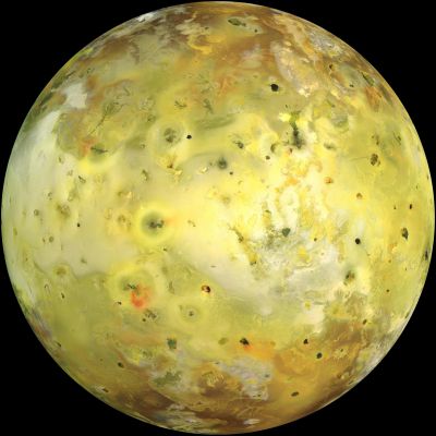 Io (True Colors - credits: Galileo Project, JPL, NASA)
Caption NASA:"The strangest moon in the Solar System is bright yellow. 
This picture, an attempt to show how Io would appear in the "true colors" perceptible to the average human eye, was taken in july 1999 by the Galileo Spacecraft that orbited Jupiter from 1995 to 2003. 
Io's colors derive from Sulphur and molten Silicate Rock. The unusual Surface of Io is kept very young by its system of active volcanoes. The intense tidal gravity of Jupiter stretches Io and damps wobbles caused by Jupiter's other Galilean moons. 
The resulting friction greatly heats Io's interior, causing molten rock to explode through the Surface. Io's volcanoes are so active that they are effectively turning the whole moon inside out. Some of Io's volcanic lava is so hot that it glows in the dark".
Parole chiave: Jovian Moons - Io