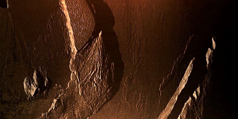 Mountains on Io (MULTISPECTRUM; credits: Lunexit)
Caption NASA:"This image taken by NASA's Galileo Spacecraft during its close flyby of Jupiter's moon Io on November 25, 1999 shows some of the curious mountains found there. The Sun is illuminating the scene from the left, and because it is setting, the Sun exaggerates the shadows cast by the mountains. By measuring the lengths of these shadows, Galileo scientists can estimate the height of the mountains. The mountain just left of the middle of the picture is 4 Km (13.000 feet) high and the small peak to the lower left is 1,6 Km (5000 feet) high.

These mountains, like others imaged during a previous Galileo flyby of Io in October '99, seem to be in the process of collapsing. Huge landslides have left piles of debris at the bases of the mountains. The ridges that parallel their margins are also indicative of material moving down the mountainsides due to gravity.

North is to the upper left of the picture. The image, centered at 8,1° South Latitude and 78,7° East Longitude, covers an area approx. 210-by-110 Km (such as about 130-by-70 miles). The resolution is 267 meters (880 feet) per picture element. 

The image was taken at a range of approx. 25.000 Km (about 16.000 miles) by Galileo's onboard camera".


Parole chiave: Jupiter Moons - Io