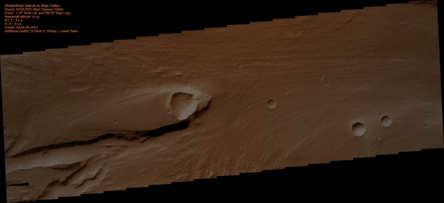 Streamlined Islands in Maja Valles (Natural Colors; credits for the additional process. and color.: Dr Paolo C. Fienga - Lunexit Team)
nessun commento
Parole chiave: Mars from orbit - Streamlined Islands