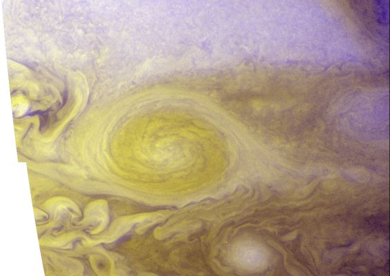 The "Little Spot" of Jupiter
This amazing color portrait of Jupiter’s “Little Red Spot” (LRS) combines high-resolution images from the New Horizons Long Range Reconnaissance Imager (LORRI), taken at 03:12 UT on February 27, 2007, with color images taken nearly simultaneously by the Wide Field Planetary Camera 2 (WFPC2) on the Hubble Space Telescope. The LORRI images provide details as fine as 9 miles across (15 Km), which is approx. 10 times better than Hubble can provide on its own. 
The improved resolution is possible because New Horizons was only 1,9 MMs (about 3 MKM) away from Jupiter when LORRI snapped its pictures, while Hubble was more than 500 MMs (abou 800 MKM) away from the Gas Giant Planet.
The Little Red Spot is the second largest storm on Jupiter, roughly 70% the size of the Earth, and it started turning red in late-2005. The clouds in the Little Red Spot rotate counterclockwise, or in the anticyclonic direction, because it is a high-pressure region. In that sense, the Little Red Spot is the opposite of a hurricane on Earth, which is a low-pressure region – and, of course, the Little Red Spot is far larger than any hurricane on Earth.

Scientists don't know exactly how or why the Little Red Spot turned red, though they speculate that the change could stem from a surge of exotic compounds from deep within Jupiter, caused by an intensification of the storm system. In particular, sulfur-bearing cloud droplets might have been propelled about 50 kilometers into the upper level of ammonia clouds, where brighter sunlight bathing the cloud tops released the red-hued sulfur embedded in the droplets, causing the storm to turn red. A similar mechanism has been proposed for the Little Red Spot's "older brother," the Great Red Spot, a massive energetic storm system that has persisted for over a century. 

New Horizons is providing an opportunity to examine an “infant” red storm system in detail, which may help scientists understand better how these giant weather patterns form and evolve.

Parole chiave: Jupiter - The Little Spot