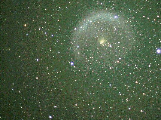 Man-Made Nebula, such as: a warning sign of the Kessler Syndrome  (GIF Movie)
Caption NASA:"What's that cloud drifting in space? It's not an astronomical nebula because...those appear to stay put. 
Atmospheric clouds don't look like this. 
The answer to last week's sky mystery turned out to be orbiting and expanding debris from the upper stage of a failed Russian rocket that exploded unexpectedly. The cloud became visible to unaided southern hemisphere observers, and its cause was initially unknown. The above time lapse movie shows the cloud drifting as seen from Australia. Streaks in and near the cloud are likely large pieces of debris. The debris cloud is more than an astronomical curiosity -- particles from this cloud and others could become projectiles damaging existing satellites. As the cloud disperses, many particles will fall to Earth, but many more may help make low Earth orbit an increasingly hostile environment".
Parole chiave: GIF Movie - Man-Made Nebula