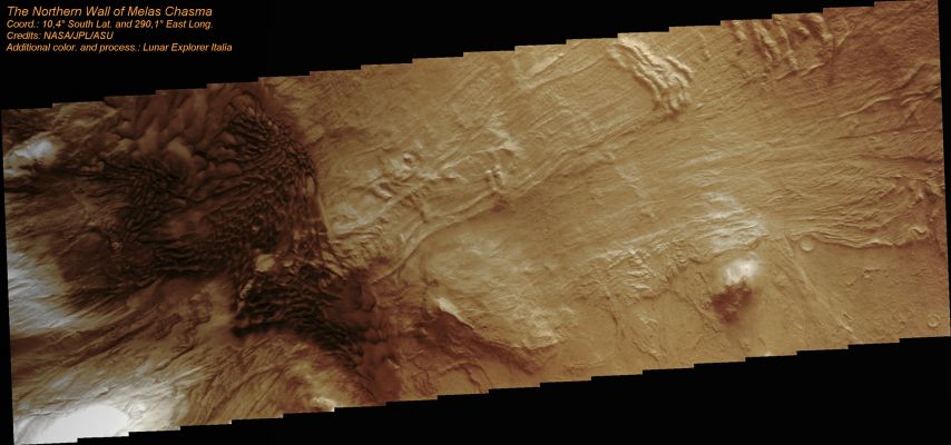 Dunefield and Huge Landslides in Melas Chasma (Saturated Natural Colors; credits for the additional process. and color.: Dr Paolo C. Fienga - Lunar Explorer Italia)
nessun commento
Parole chiave: Mars from orbit - Dunes and Landslides - Melas Chasma Region