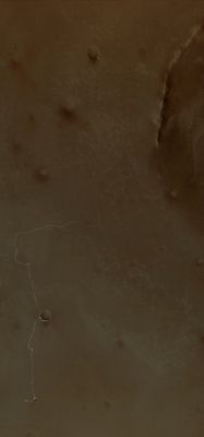 Opportunity's "Martian Traverse" through Sol 2442 (Natural Colors; credits for the additional process. and color.: Dr Paolo C. Fienga - Lunexit Team)
The white line on this map shows where NASA's Mars Rover Opportunity has driven from the place where it landed in January 2004 - inside Eagle Crater, at the lower left end of the track - to where it reached on the 2442nd Martian Day, or Sol, of its work on Mars (such as December 6, 2010). 
The map covers an area about 14 Km (approx. 8,7 miles) wide. 
South is at the top. 

An Eastward drive of 124 meters (405 feet) on Sol 2442 brought Opportunity to within about 550 meters (1800 feet) of Santa Maria Crater. 
Santa Maria, with a diameter about of about 90 meters (295 feet), is nearly as big as Endurance Crater, which Opportunity entered and explored from June to December 2004.
The Sol 2442 drive brought Opportunity's Total Odometry to 25,92 Km (such as 16,11 miles). The long-term destination of the Mission since mid-2008 has been Endeavour Crater, still more than 6 Km (about 3,7 miles) away. The western edge of Endeavour appears in the upper right, including Ridges that are part of the Crater's eroded Rim. This Crater is about 22 Km (approx. 14 miles) in diameter, dwarfing the largest crater that Opportunity has visited so far, Victoria, which is about 800 meters (approx. half a mile) in diameter. Opportunity explored the Rim and interior of Victoria from mid-2006 to mid-2008.

The base map for this traverse map is a mosaic combining images from the High Resolution Imaging Science Experiment camera and the Context Camera, both on NASA's Mars Reconnaissance Orbiter. It is used by Tim Parker of NASA's Jet Propulsion Laboratory, Pasadena, for mapping each of Opportunity's drives based on images taken by the rover after the drive.
Opportunity completed its three-month prime mission in April 2004 and has continued operations in extended missions since then. JPL, a division of the California Institute of Technology in Pasadena, manages the Mars Exploration Rover Project for the NASA Science Mission Directorate, Washington. The University of Arizona, Tucson, operates the High Resolution Imaging Science Experiment. Malin Space Science Systems, San Diego, operates the Context Camera.
Parole chiave: Mars from orbit - Meridiani Planum
