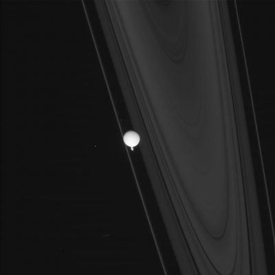 Space Encounter: Mimas and Prometheus (1)
Caption NASA:"N00121933.jpg was taken on October 20, 2008 and received on Earth October 21, 2008. 
The camera was pointing toward MIMAS that, at the time, was approx. 1.052.776 Km away.
This image was taken using the CL1 and CL2 filters and it has not been validated or calibrated." 
Parole chiave: Saturn's Moon - Mimas and Prometheus
