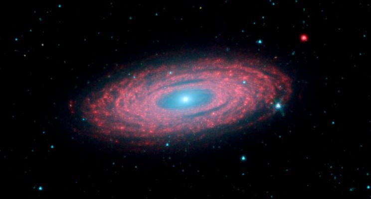 NGC 2841 - Spiral Galaxy
This image from NASA's Spitzer Space Telescope shows the Spiral Galaxy NGC 2841, located about 46 MLY from Earth in the constellation Ursa Major. The galaxy is helping astronomers solve one of the oldest puzzles in astronomy: Why do galaxies look so smooth, with stars sprinkled evenly throughout? 
An international team of astronomers has discovered that rivers of young stars flow from their hot, dense stellar nurseries, dispersing out to form large, smooth distributions. 

This image is a composite of three different wavelengths from Spitzer's InfraRed Array Camera. The shortest wavelengths are displayed in blue, and mostly show the older stars in NGC 2841, as well as foreground stars in our own Milky Way galaxy. The cooler areas are highlighted in red, and show the dusty, gaseous regions of the galaxy. 
Blue shows InfraRed Light of 3,6 microns, green represents 4,5-micron light and red, 8,0-micron light. The contribution from starlight measured at 3,6 microns has been subtracted from the 8,0-micron data to enhance the visibility of the dust features. The shortest wavelengths are displayed in blue, and mostly show the older stars in NGC 2841, as well as foreground stars in our own Milky Way Galaxy.
Parole chiave: From Space Images - Spitzer Space Telescope (SST)