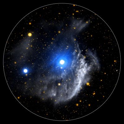 The Extended Region around the Planetary Nebula NGC 3242
The unfortunate name of Planetary Nebula for this class of Celestial Objects is a historical legacy credited to William Herschel during the 18th Century — a time when telescopes where small and objects like these, at least the central region, looked very similar to gas-giant planets such as Saturn and Jupiter. In fact, NGC 3242 has no relation to Jupiter or any other planet. 
Telescopes and their detectors have dramatically improved over the past few centuries. Our understanding of what Planetary Nebulae truly are has improved accordingly. 
When stars with a mass similar to our Sun approach the end of their lives by exhausting supplies of Hydrogen and Helium fuel in their cores, they swell up into cool red-giant stars. In a last gasp before death, they expel the layers of gas in their Outer Atmosphere. This exposes the core of the dying star, a dense hot ball of Carbon and Oxygen called a "White Dwarf". 

The White Dwarf is so hot that it shines very brightly in the UltraViolet Spectrum. The UltraViolet Light from the White Dwarf, in turn, ionizes the gaseous material expelled by the star causing it to glow. A Planetary Nebula is really the death of a low-mass star. 
Although low-mass stars like our Sun live for billions of years, Planetary Nebulae only last for about ten thousand years. As the central white dwarf quickly cools and the UltraViolet Light dwindles, the surrounding gas also cools and fades. 

In this image of NGC 3242 from the Galaxy Evolution Explorer, the Extended Region around the Planetary Nebula is shown in dramatic detail. The small circular white and blue area at the center of the image is the well-known portion of the famous Planetary Nebula. The precise origin and composition of the extended wispy white features is not known for certain. It is most likely material ejected during the star's red-giant phase before the White Dwarf was exposed. 
However, it may be possible that the extended material is simply interstellar gas that, by coincidence, is located close enough to the White Dwarf to be energized by it, and induced to glow with UltraViolet Light. 

NGC 3242 is located 1400 to 2500 Light-Years away in the constellation of Hydra. It was discovered by William Herschel in 1785.
Parole chiave: From Space Images - Galex Space Telescope