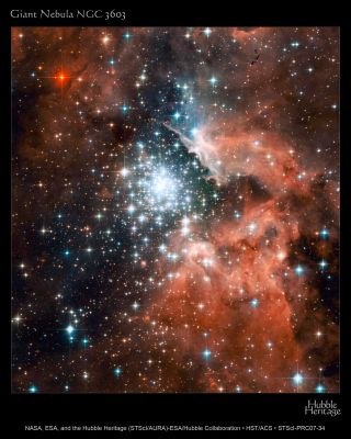 NGC 3603 - Another "Star Nursery"
"...In tanta volutatione rerum humanarum, nihil cuiquam nisi Mors certum est; tamen, de eo queruntur omnes in quo uno nemo decipitur..."

(Seneca)

"...E così, nella volubilità delle cose umane, nulla v'è di certo se non la Morte; eppure, (a ben guardare) tutti hanno di che lamentarsi dell'unico evento che, in verità, non inganna alcuno..." (trad. libera)
Parole chiave: From Space Images - Hubble Space Telescope
