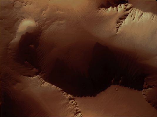 Long Shadows over Noctis Labyrinthus (Absolute Natural Colors; credits for the additional process. and color.: Dr Paolo C. Fienga - Lunexit Team)
Coord.: 5,7° South Lat. and 264,3° East Long.
Parole chiave: Mars from orbit - Noctis Labyrinthus