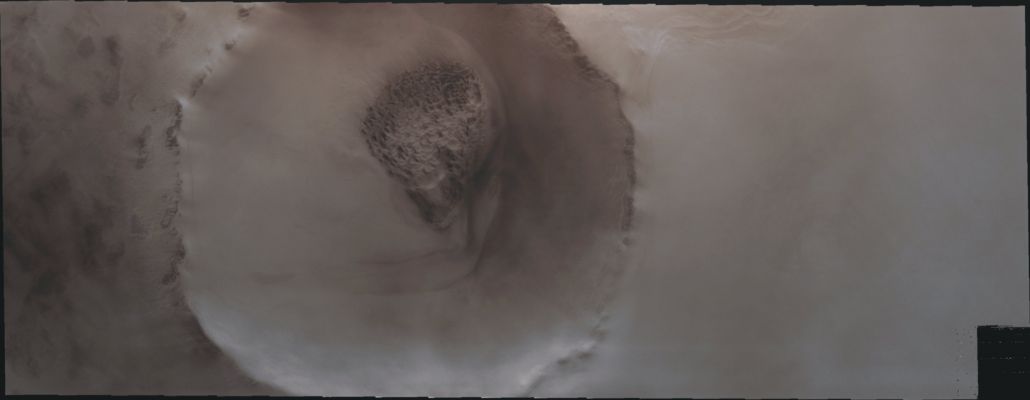 Unnamed Crater with small Dunefield (Natural Colors; credits for the additional process. and color.: Dr Paolo C. Fienga - Lunexit Team)
Caption NASA:"The dunes in this Polar Crater are starting to darken as the Sun warms the surface and the frost sublimates".

Coord.: 79,2° North Lat. and 61,1° East Long.
Parole chiave: Mars from orbit - Craters - Unnamed Crater in Vastitas Borealis