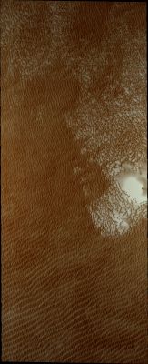North Polar Erg (Natural Colors; credits for the additional process. and color.: Dr Paolo C. Fienga - Lunexit Team)
Regions of densely coalesced dunes are common around the North Polar cap of Mars.

Orbit Number: 37730 
Latitude: 80,146° North 
Longitude: 274,555° East
Instrument: VIS 
Captured: 2010, June, 17th
Parole chiave: Mars from orbit - North Polar Features - Erg