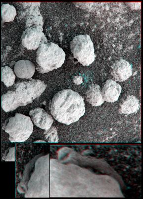 There's something under the rock...- Sol 199 (Hi-Def3-D - credits and Copyright: Dr M. Faccin and Lunar Explorer Italia)
Un'elaborazione tridimensionale fantastica, un'AUTENTICA Anomalìa che affiora dalla sabbia e sembra "aggrapparsi" - letteralmente - ad una roccia di minuscole dimensioni.
Un eccezionale contributo in 3D del Dr Faccin che, se possiamo essere onesti, è di gran lunga meritevole di un encomio anche da parte della NASA (che ci legge ogni giorno e che ringraziamo).

Bravissimo, senza ombra di dubbio.
Parole chiave: Microscopic Imager - Martian Surface - Controversial