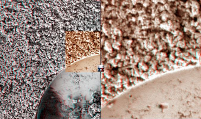 The "M�ssbauer's Mark" on the Berries - Sol 240
Semplicemente incredibile: attraverso la ricostruzione tridimensionale multilayer ideata dal Dr Faccin, possiamo dire che Marte - ora - è veramente "davanti ai nostri occhi"! 

Non possiamo aggiungere altro.
Parole chiave: Martian Surface - Mossbauer's Mark (3D)