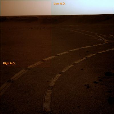 The Colors of Mars (comparison) - Sol 1160
La Storia Infinita dei Colori di Marte - proprio perchè "infinita"... -  ci regala un nuovo capitolo e, con esso, una nuova chiave di lettura di questa bizzarra (ed un pochino imbarazzante...) querelle.
E se i Colori di Marte dipendessero, essenzialmente, dal concorso di 2 sole Variabili Maggiori e cioè:

1) l'Opacità Atmosferica (più essa è alta, più il colore di fondo di Marte - quello che noi chiamiamo "dominante cromatica" - tenderebbe verso il giallo/arancio) e

2) l'inclinazione del Sole rispetto all'orizzonte locale (più il Sole è basso all'orizzonte e più la dominante cromatica di Marte tenderebbe verso il rosso).

Sarà così? Forse. Nel dubbio, noi Vi proponiamo questo piccolo lavoro "ad incastro". Poi, come sempre, giudicate Voi!
Parole chiave: Martian Horizon - Meridiani Planum