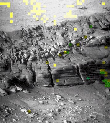 Color "INFO"?!?... - Sol 1358 (GIF-Movie; credits: Dr Marco Faccin)
Un GIF-Movie "dedicato" a tutti coloro che credono che le immagini "NASA from Mars" arrivino integralmente sulla Scala dei Grigi (insomma: in b/n, e poi vengono colorate a tavolino): ebbene no, non sembra essere così.
Come notato dal Dr Faccin, facendo un'analisi - davvero - meticolosa ed ai limiti dell'allucinante, i RAW-Frames NASA SEMBRANO CONTENERE, a decorrere dal Sol 994 per il MER Spirit, delle INFO di un qualche tipo. 

Ma si tratterà di INFO collegate ai colori visibili nei vari frames?
O forse si tratta di INFO di altro genere e/o di altra Natura? 

Quello che vedrete in questo GIF-Movie è un'evidenza del modo in cui queste INFO si manifestano: quadratini colorati.
Si tratta di un vizio della trasmissione ("noise")? O sono tracce di un sub-segnale (o di un retro-segnale)?
O non sono nulla e ci stiamo sbagliando noi?

Voi che dite? Guardate e poi scriveteci...

Nota Lunexit: abbiamo motivo di ritenere, dopo aver effettuato un piccolo studio al riguardo, che i frames MER Spirit ed Opportunity, nonchè i frames MRO, arrivino sulla Terra GIA' a colori, mentre i frames MGS ed Odyssey arrivano in b/n. Curioso, vero?!?
Parole chiave: GIF-Movie