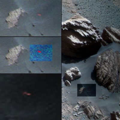 Unexplainable "Red Spot" inside Victoria - Sol 1589 (photo-mosaic by Dr M. Faccin)
Ricordate la bizzarra "chiazza rossa" individuate sulla Luna, durante la Missione Apollo 17 (andate a vedere, se volete, nella Sez. "Investigations", i frames intitolati "Bloody Moon" ed il commento del Dr Feltri)? 

In un certo senso, questo "sbuffo rosso" che appare all'interno del Cratere Victoria - Marte - pare concretizzare un fenomeno otticamente e cromaticamente analogo a quello che individuammo in alcuni frames Apollo - Luna.

Difficile (se non impossibile...) dire di che cosa si tratta. A nostro parere, siamo davanti ad un image-artifact "sui generis"...Ma se Voi aveste idee diverse e/o migliori, scrivete!
Parole chiave: Martian Surface - Controversial Frame