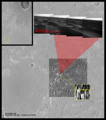 From above and from the Surface: Opportunity's View and Position during Sol 1863 (an Image-Mosaic by Elisabetta Bonora)
nessun commento
Parole chiave: Mars from orbit - Meridiani Planum Region
