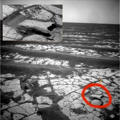 A new "Overground Tunnel" on Opportunity's way - Sol 1927
Individuati per la prima volta (su frames Spirit - vedi "Mars Spirit Anomalies and Maps", pagina 15) dal Dr Alessio Feltri, e riscoperti da Lunexit (su frames Opportunity), gli "Overground Tunnels" (o semplicemente "Over-Tunnels") si ripresentano nuovamente, in Meridiani Planum, nel Sol 1927.
 
Che cosa s�ano esattamente gli Over-Tunnels � difficile da spiegare. Diciamo che, in accordo a quanto speculato dal nostro Amico Alessio, potrebbe trattarsi di - evidenti - manifestazioni di Forme Vitali Locali di tipo Bio-Magnetico; secondo la costruzione Lunexit, invece, si potrebbe e dovrebbe trattare, ancora una volta, di "accessi" (a seconda del punto di vista adottato, si pu� dire che sono "ingressi" verso il sottosuolo - ricoveri e tane - ed "uscite" verso la superficie - per nutrirsi, osservare e - chiss� - magari anche per "respirare" una boccata di CO2!).

Per i geologi della NASA, invece, questi rilievi a "tettoia" non rappresentano assolutamente nulla (infatti non ne parlano mai).
Parole chiave: Martian Surface - Over-Tunnel