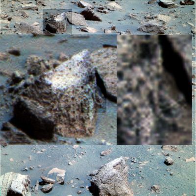 Anything, BUT a Rock: Live Wire - Sol 2140 (Image-Mosaic; credits: Dr M. Faccin)
Dall'occhio e dallo straordinario additional processing del nostro Dr Marco Faccin, un nuovo Rilievo Superficiale dalle caratteristiche talmente peculiari da meritare, al 100%, la qualifica di Surface Anomaly o, se preferite, di "Extremely Controversial Surface Feature".
Il dettaglio, praticamente invisibile nell'immagine NASA RAW, emerge in post-processing e viene quindi isolato nell'inset (alla Vostra Dx).

Si tratta, forse, del "fossile" di una sorta di "anguilla" o, comunque, di un colubro di un qualche tipo? 
Oppure, come il Grande Titanio44 suggerisce, si tratta di un "cavo" (o meglio, di quel che ne rimane, probabilmente dopo eoni di abbandono alle intemperie ed agli eccessi del Clima di Marte)?

La nostra opinione, ovviamente insupportabile in fatto (ma ragionata e fondata sulla tecnica di analisi delle immagini che chiamiamo "Esclusione Progressiva" - ossìa, ragionando in termini razionali, proviamo ad ESCLUDERE, una dopo l'altra, tutte le cose che il rilievo ripreso NON PUO' ESSERE), è che siamo davanti ad un oggetto reale, avulso dalla struttura alla quale esso accede, e di possibile - se non probabile - Origine Artificiale.

Sappiamo benissimo che queste nostre ipotesi (che SONO e RESTANO IPOTESI e NON certezze o assunti da condividere fideisticamente) faranno pensare a tanti Lettori che stiamo "uscendo dai binari della Razionalità" ma, credeteci, non è così!
Stiamo solo cercando - forse in maniera "forte" - di dire una sola cosa: l'Ignoto e l'Inspiegabile, su Marte, come sulla Terra, o la Luna, o ovunque nel Cosmo, esistono e sono "Fatti".

Ignorare la presenza dell'Ignoto, o ricondurla SEMPRE ed A PRESCINDERE a concetti quali, ad esempio, "sviste", "illusioni ottiche", "ombre ingannevoli", "geometrie ambigue" etc., come fa la NASA, o l'ESA e, con esse, tutti i loro accoliti e "santoni", non sempre significa "essere razionali e pragmatici"; a volte, significa soltanto essere ottusi.

Certo, esistono (tanti) personaggi che, esasperando il concetto di "Ignoto" e giocando sul suo indubitabile fascino, ogni settimana o quasi, propongono - di regola basandosi su immagini povere e di qualità infima - soluzioni ed ipotesi non solo insostanziate ed insostanziabili, ma anche ridicole ed arraffazzonate, create ad hoc per "catturare un'audience" e poi, se tutto va bene, per "spennarla"...

Ma noi non "spenniamo" nessuno. 
Noi ci limitiamo a proporre, assieme a tanti spunti di analisi e riflessione, anche alcuni dei Metodi più Sicuri per esaminare tutto quello che, ogni giorno, il Cosmo ci offre.
E non solo: per esaminare tutto quello che abbiamo NON SOLO con Razionalità e Pragmatismo, MA ANCHE con Mente Aperta ed un minimum di Possibilismo.

Ed è anche su questi elementi che, sinceramente, Vi suggeriamo di riflettere un pò...
Parole chiave: Martian Surface - Extremely Controversial Surface Feature - The Wire