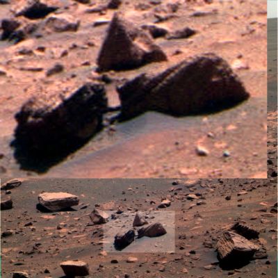 Martian - fossilized - "Squid" or "Octopus"? - Sol 2160 (Image-Mosaic; credits: Dr M. Faccin)
Che cosa stiamo guardando? 
Siamo certi che la NASA, se volesse, saprebbe darci un'adeguata spiegazione Geologica del bizzarro dettaglio evidenziato dal nostro sempre eccezionale Dr M. Faccin...

Ma la NASA, come i più recenti eventi ci dimostrano, non ha tempo per noi, nè per qualsiasi Ricercatore Borderline, non importa quanto questi sia serio, tecnicamente valido e - come ovvio - scientificamente preparato.
La NASA, ben supportata da tutto il suo (sempre più squallido) indotto/teatrino di Siti e Sitarelli curati da Bad Astronomers (come il Dr Phil Plait ed il suo "Bad Astronomy" Site) e "pupazzetti ammaestrati" (come Doug Ellison, "Dictator-for-Life" del suo farsesco - oltre che becero ed inutile - UMSF), ormai si occupa soltanto di gettare informazioni "a cascata" negli occhi di un Pubblico, purtroppo, sempre più disorientato e comunque, ormai del tutto schiavo e vittima dei "nomi" di chi fa Scienza e non dei "contenuti" proposti della Scienza in sè.

Tutto ciò (DOVEROSAMENTE) scritto e premesso, la domanda iniziale rimane: che cosa stiamo guardando? 
Secondo noi si POTREBBE anche trattare del residuo fossile di un qualche tipo di creatura acquatica...

E secondo Voi?
Parole chiave: Martian Surface - Extremely Controversial Surface Feature