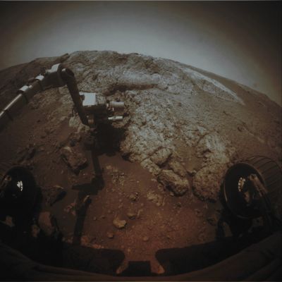 Onaping - Sol 3163 (Absolute Natural Colors; credits for the additional process. and color. Dr Paolo C. Fienga/Lunar Explorer Italia/Italian Planetary Foundation)
Caption NASA:"This image from the Front Hazard-Avoidance Camera (HazCam) located on the NASA - Mars Exploration Rover (MER) Opportunity, shows the Rover's Robotic Arm (RA) extended for examination of a target called "Onaping", at the base of a Rocky Outcrop called "Copper Cliff", in the Matijevic Hill area of the West Rim of Endeavour Crater".
Parole chiave: Martian Surface - Rocky Outcrop - Proximities of Endeavour Crater Western Rim