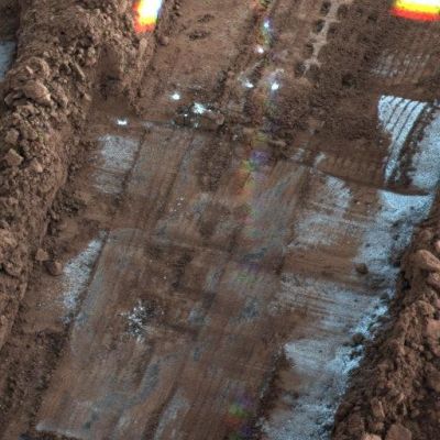 Frost inside "Snow-White" - Sol 144 (False Colors, according to NASA)
Caption NASA:"The Surface Stereo Imager (SSI) on NASA's Phoenix Mars Lander took this shadow-enhanced false color image of the "Snow White" trench, on the eastern end of Phoenix's digging area. 
The image was taken on Sol 144, or the 144th day of the mission, Oct. 20, 2008. 
Temperatures measured on Sol 151, the last day weather data were received, showed overnight lows of minus128 Fahrenheit (-89° Celsius) and day time highs in the minus 50 F (-46° C) range. 
The last communication from the Spacecraft came on Nov. 2, 2008".
Parole chiave: Martian Surface - Vastitas Borealis - The "Snow-White" Trench