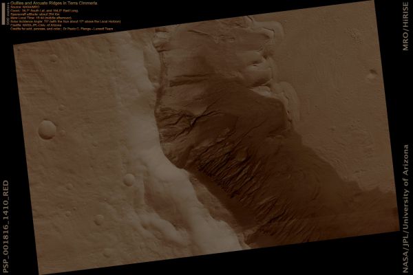 Gullies and arcuate Ridges in Terra Cimmeria (Natural Colors; credits for the additional process. and color.: Dr Paolo C. Fienga - Lunexit Team)
nessun commento
Parole chiave: Mars from orbit - Gullies - Terra Cimmeria Region