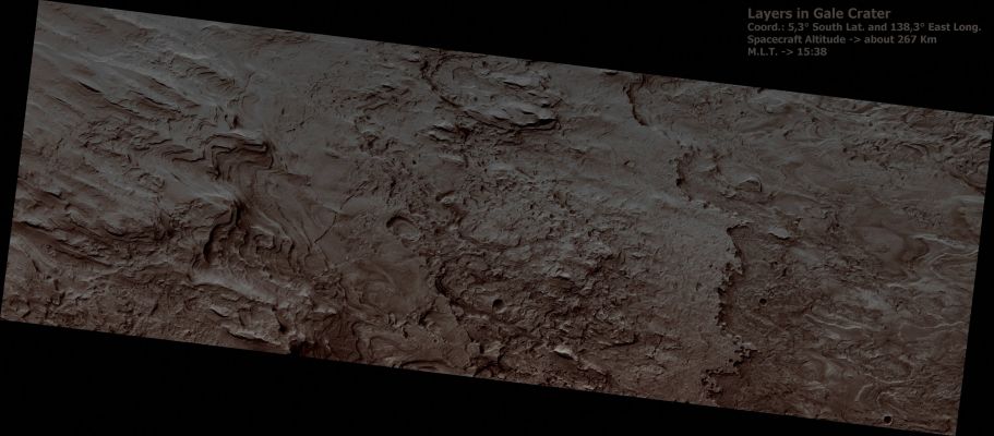 Layering in Gale Crater (Absolute Natural Colors; credits for the additional process. and color.: Dr Paolo C. Fienga - Lunexit Team) 
nessun commento
Parole chiave: Mars from orbit - Craters - Gale Crater