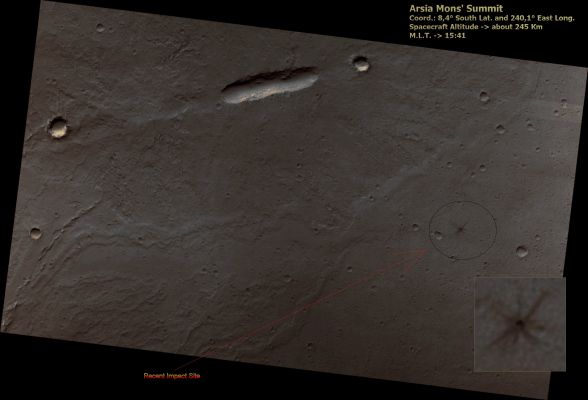 Recent Impact near Arsia Mons' Summit (CTX and EDM in Absolute Natural Colors; credits for the additional process. and color.: Dr Paolo C. Fienga - Lunexit Team)
nessun commento
Parole chiave: Mars from orbit - Volcanoes - Arsia Mons