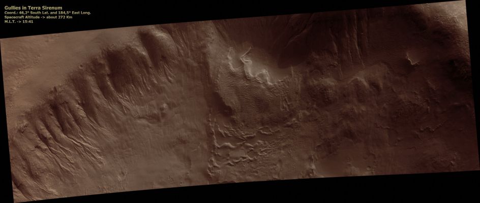 Gullies in Terra Sirenum (Absolute Natural Colors; credits for the additional process. and color.: Dr Paolo C. Fienga - Lunexit)  
nessun commento
Parole chiave: Mars from orbit - Terra Sirenum Region