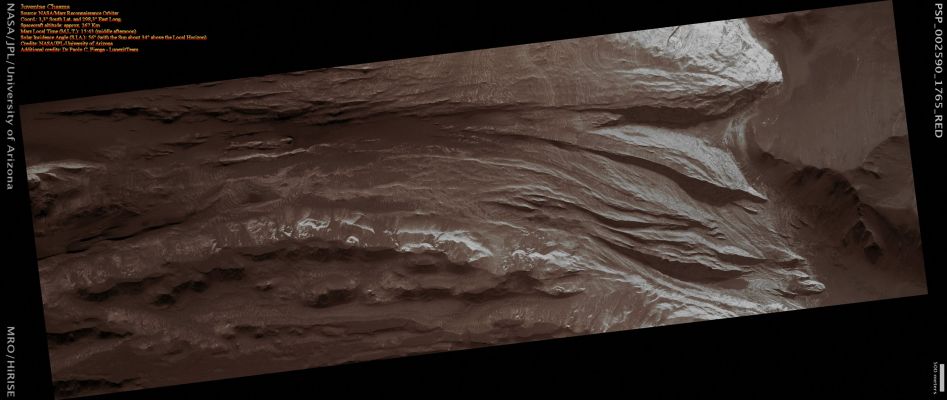 Fine Layers in Juventae Chasma (CTX Frame - Natural Colors; credits for the additional process. and color.: Dr Paolo C. Fienga - Lunexit Team)
nessun commento
Parole chiave: Mars from orbit - Juventae Chasma Region