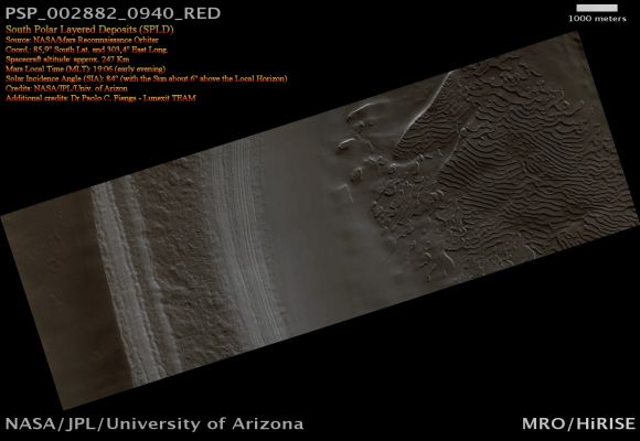 South Polar Layered Deposits (CTX Frame - Absolute Natural Colors; credits for the additional process. and color.: Dr Paolo C. Fienga - Lunexit Team)
nessun commento
Parole chiave: Mars from orbit - South Polar Layered Deposits with Craters