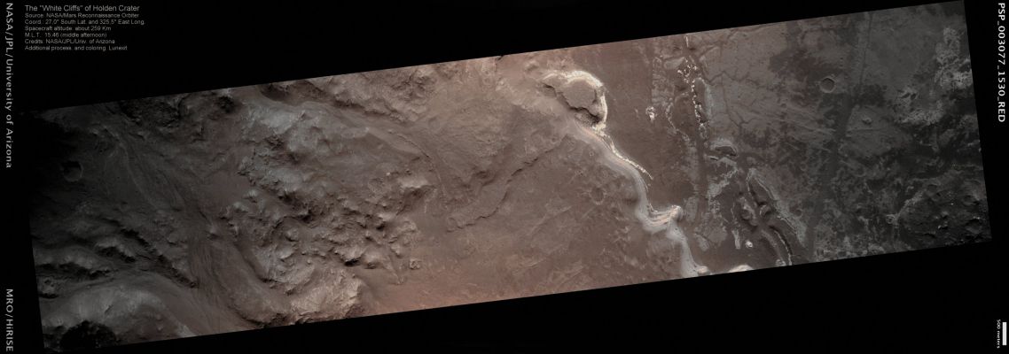 The "White Cliffs" of Holden Crater (Absolute Natural Colors; credits for the additional process. and color.: Dr Paolo C. Fienga - Lunexit Team)
nessun commento
Parole chiave: Mars from orbit - Craters - Holden Crater