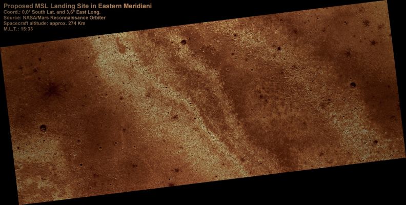 Proposed MSL Landing Site in Eastern Meridiani (possible True Colors; credits: Lunar Explorer Italia)
nessun commento
Parole chiave: Mars from orbit - Eastern Meridiani Planum