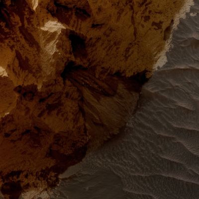 Layered Bedrock in Candor Chasma (EDM n.1 - Absolute and Enhanced Natural Colors; credits for the additional process. and color.: Dr Paolo C. Fienga - Lunexit Team)
This EDM shows a clear example of a "Gullied Fan", taken from the left (Northern) portion of the whole scene.
Parole chiave: Mars from orbit - Layered Bedrock - Candor Chasma Region