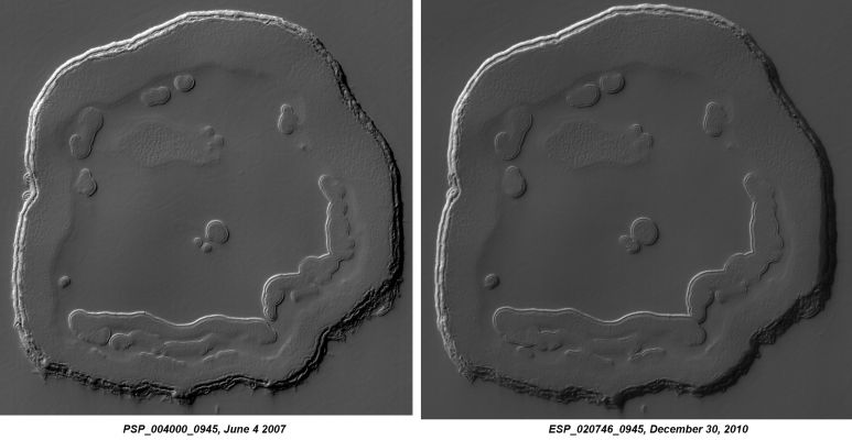 Changings... (EDM - credits: NASA/JPL/University of Arizona)
nessun commento
Parole chiave: Mars from orbit - South Polar Features - Effects of Sublimation