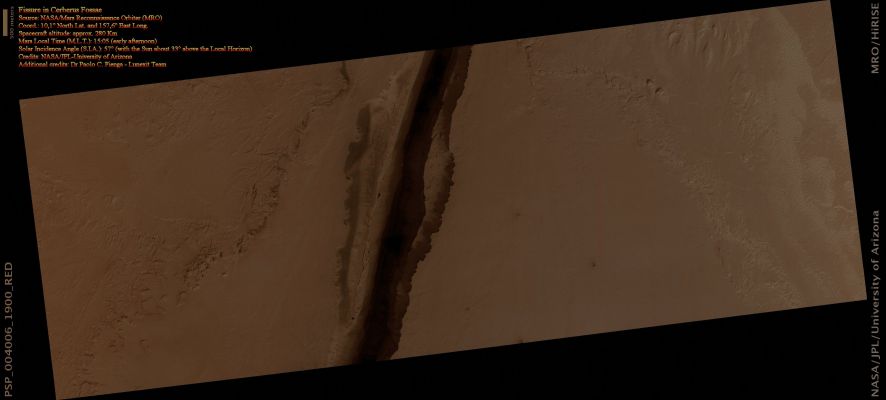 Fissure in Cerberus Fossae (Absolute Natural Colors; credits for the additional process. and color.: Dr Paolo C. Fienga - Lunexit Team)
nessun commento
Parole chiave: Mars from orbit - Fissures - Cerberus Fossae Region