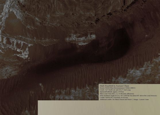 Very strange "Dark Spot" in Aureum Chaos (EDM - RAW Natural Colors; credits for the additional process. and color.: Drr Marco Faccin and Paolo C. Fienga - Lunexit Team) 
nessun commento
Parole chiave: Mars from orbit - Aureum Chaos Region - Controversial
