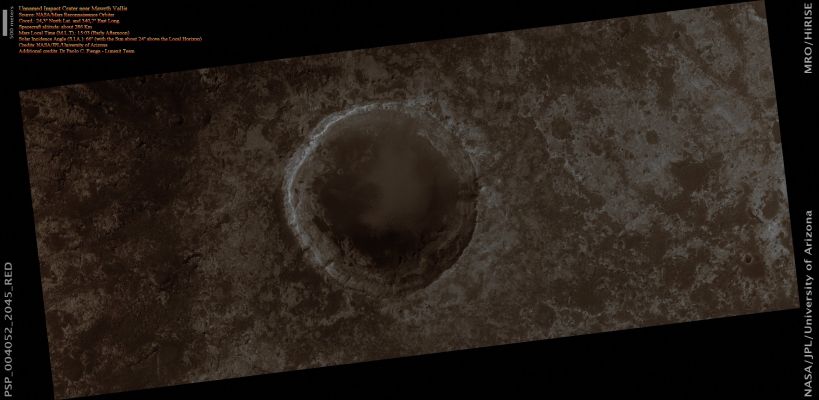Unnamed Crater with Layers near Mawrth Vallis (Absolute Natural Colors; credits for the additional process. and color.: Dr Paolo C. Fienga - Lunexit Team)
nessun commento
Parole chiave: Mars from orbit - Craters - Unnamed Crater with Layers