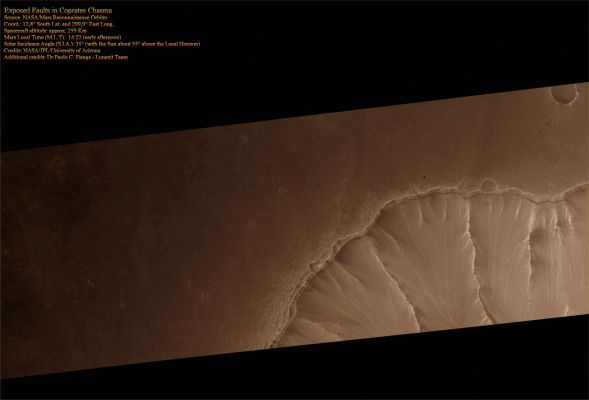 Exposed Faults and Gravity Wasting Evidence in Coprates Chasma (CTX Frame - Absolute Natural Colors; credits for the additional process. and color.: Dr Paolo C. Fienga - Lunexit Team)
nessun commento
Parole chiave: Mars from orbit - Coprates Chasma Region