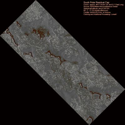 South Pole Residual Cap (Swiss-Cheese Terrain Monitoring) - (Natural Colors; credits: Lunar Explorer Italia)
nessun commento
Parole chiave: Mars from orbit - South Polar Features - Swiss-Cheese Terrain