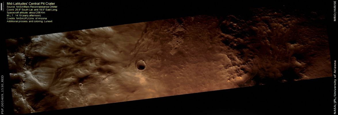 Unnamed Southern Crater with Central Peak (CTX Frame - Enhanced Natural Colors; credits for the additional process. and color.: Dr Paolo C. Fienga - Lunexit Team)
nessun commento
Parole chiave: Mars from orbit - Craters - Unnamed Crater with Central Uplift