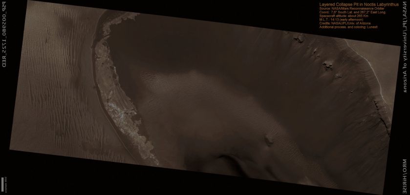 Layered Collapse Pit in Noctis Labyrinthus (Absolute Natural Colors; credits for the additional process. and color.: Dr Paolo C. Fienga - Lunexit Team)
nessun commento
Parole chiave: Mars from orbit - Collapse Features - Noctis Labyrinthus Region