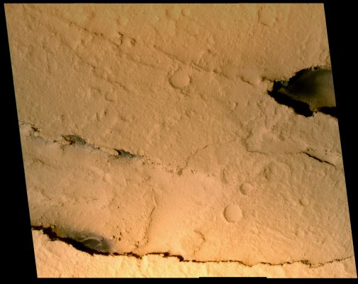 Collapse Pits in Cerberus Fossae (Superdefinition + MULTISPECTRUM; credits: Dr M. Faccin & Lunexit)
Coord.: 6,9° North Lat. and 170,8° East Long.
Spacecraft altitude: about 277 Km
M.L.T.: 14:17 (early afternoon)
Solar Incidence Angle: 36° (meaning that the Sun was 54° above the Local Horizon)

Parole chiave: Mars from orbit - Collapse Features - Cerberus Fossae