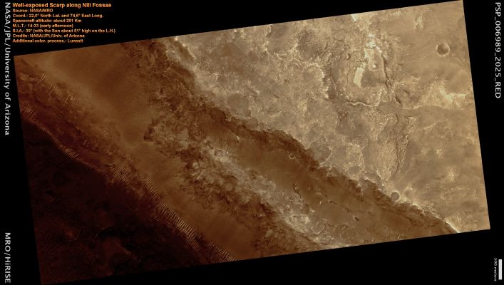 Well-exposed Scarp along Nili Fossae (Natural Colors; credits: Lunexit)
nessun commento
Parole chiave: Mars from orbit - Scarps - Nili Fossae Region